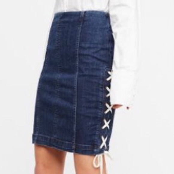 Free People Dresses & Skirts - Free people denim lace up pencil skirt size 4
